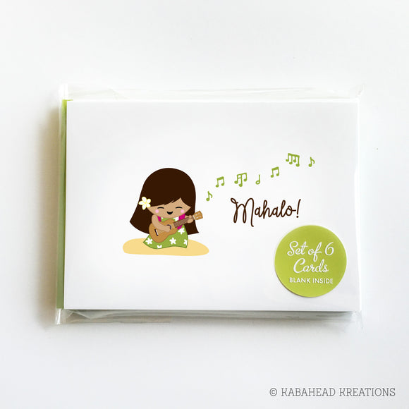 Mahalo Ukulele Girl Note Cards